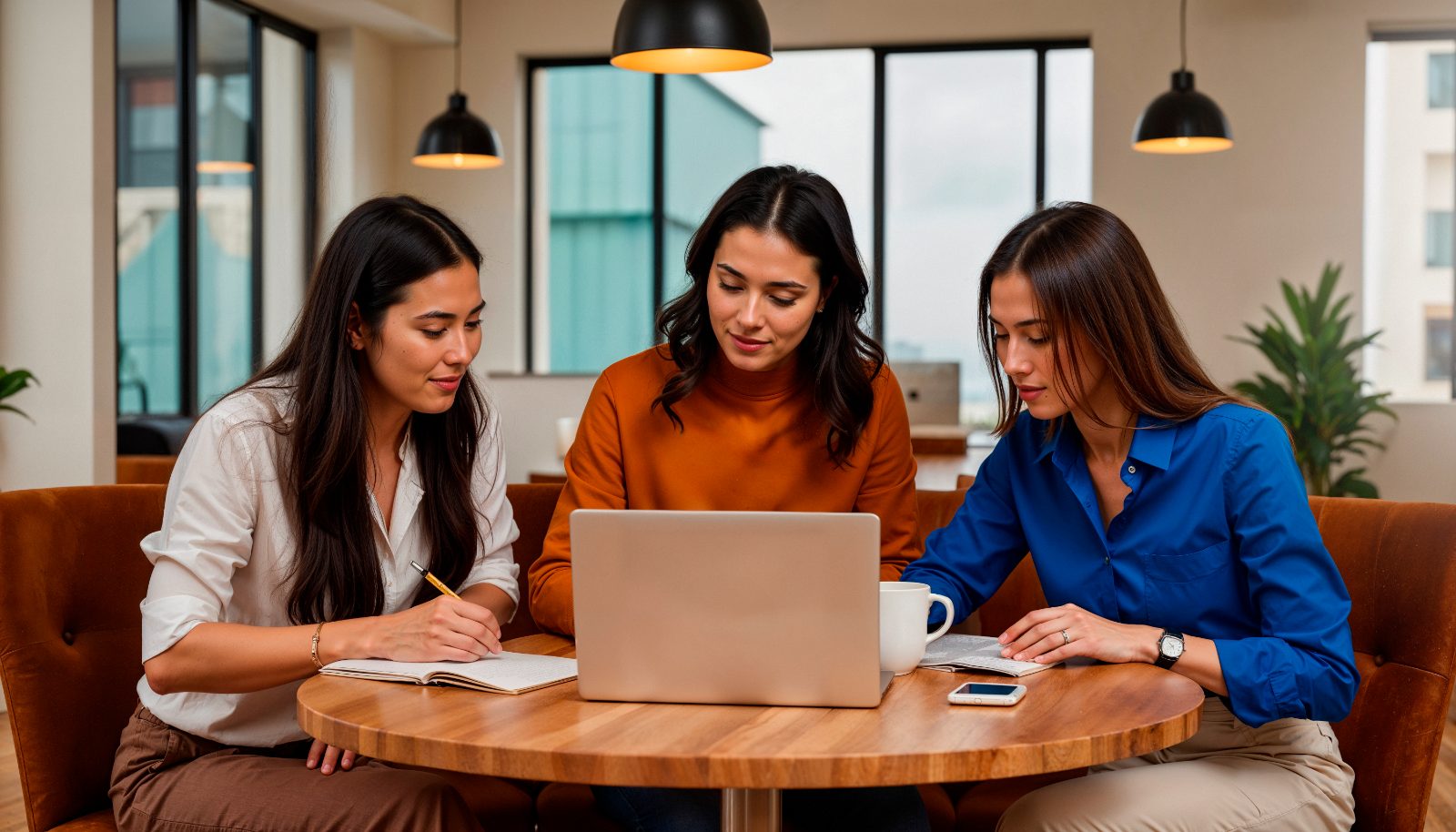 Three women professionals working together on a laptop